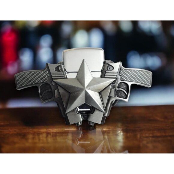 FairImpex Other - Dual Guns Vintage Silver Metal Lighter Belt Buckle - Free Engraving On Lighter